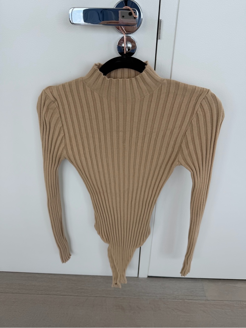 Forever 21 Ribbed Mock Neck Long-Sleeve Bodysuit - Camel